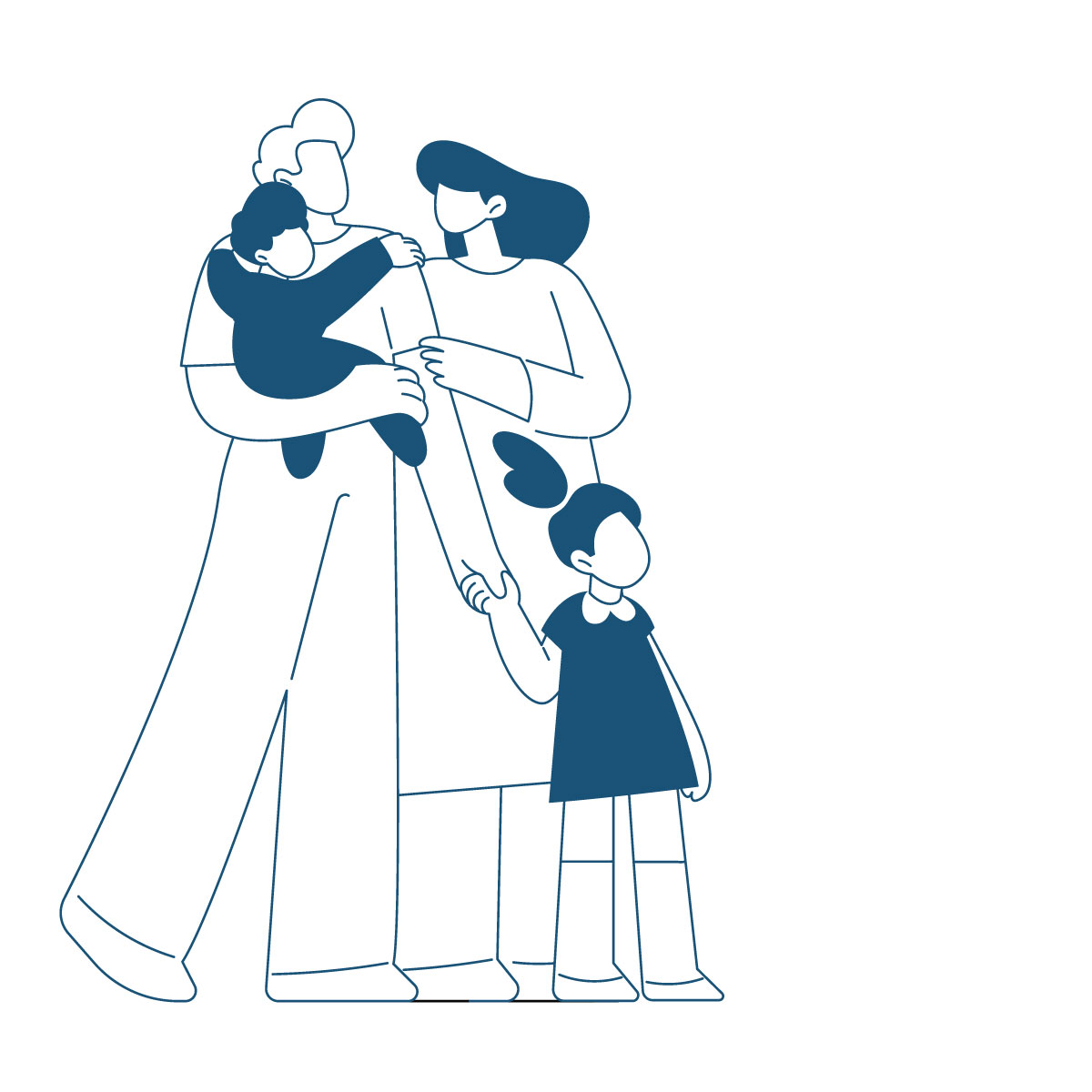 Illustration of family with mother father and 2 children.